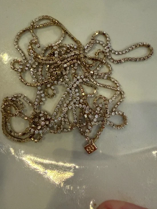 Banana Republic Gold-Tone Crystal Tennis Necklace - Women Jewelry 36” L - Picture 4 of 5